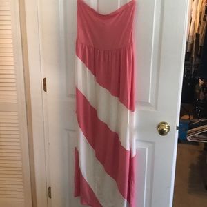 Coral strapless maxi dress